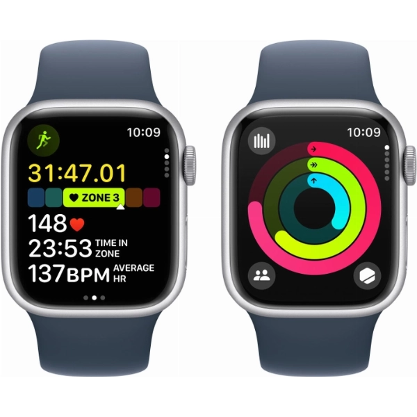 Умные часы Apple Watch Series 9 45 мм, M/L 160-210 мм, Aluminium Case with Sport Band, Silver