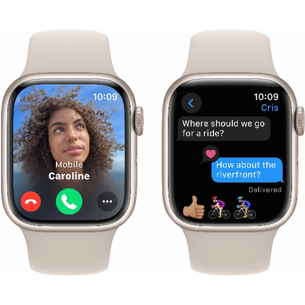 Умные часы Apple Watch Series 9 45 мм, M/L 160-210 мм, Aluminium Case with Sport Band, Starlight