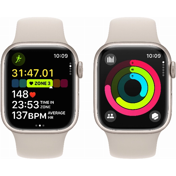 Умные часы Apple Watch Series 9 45 мм, M/L 160-210 мм, Aluminium Case with Sport Band, Starlight